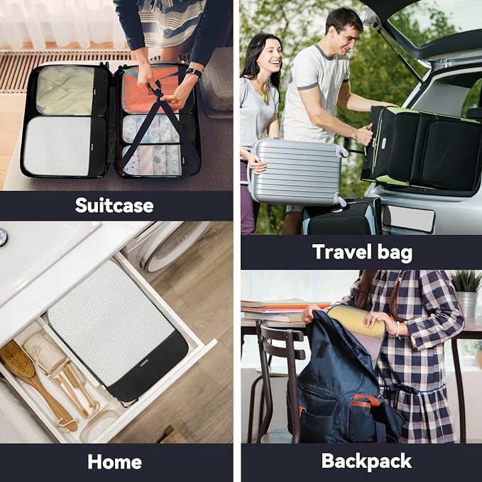 Voova 6 Set Compression Packing Cubes, Travel Accessories Expandable Packing Organizer Bags Set for Carry on Suitcase, Durable Luggage Packing Cubes for Travel Essentials, Black - Image 7