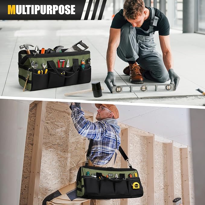 UUP Tool Bag Extra Large 20", Heavy Duty Spacious Tool Box Organizer, Green | 16 Pockets & MOLLE. Detachable Strap & Handle. Non-slip Base, Metal Buckle. 30lb Holds Drill/Tool on Truck, Garage, Men Gift. - Image 7