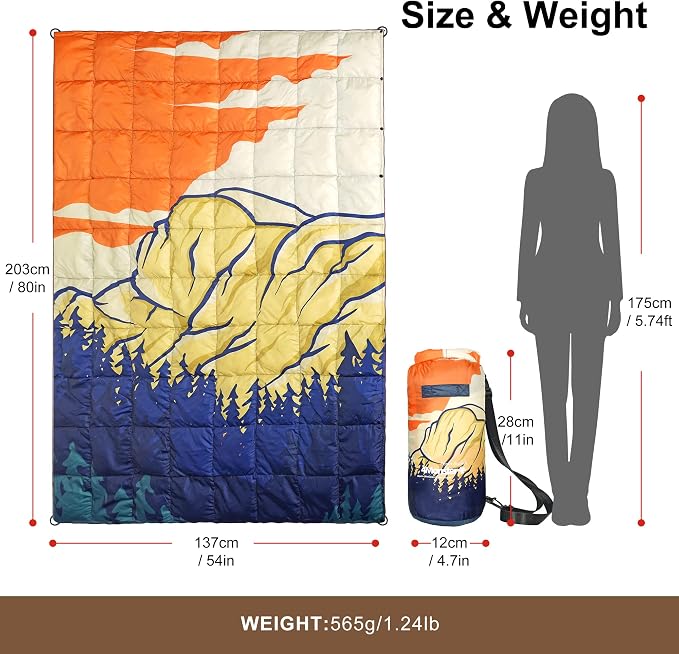 4Monster Down Camping Blanket, 650 Fill Power Ultralight Packable Puffy Blanket, Warm, Waterproof & Windproof Outdoor Quilt for Backpacking, Travel, Stadium, Beach - Image 6