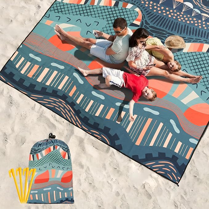 WIWIGO Beach Blanket Waterproof Sandproof Beach Mat 79" X 83"/10'x9'for 2-8 Adults Quick Drying Outdoor Picnic Mat Beach Accessories for Travel, Camping, Hiking - Image 6