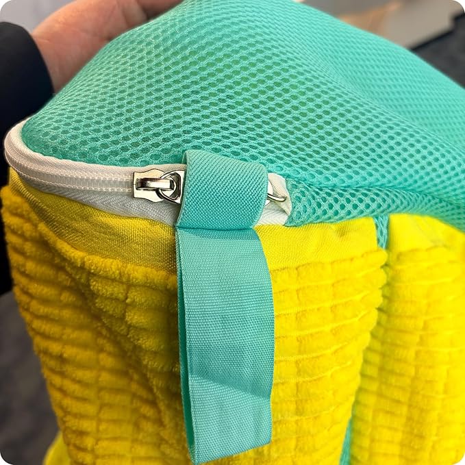 Dual Compartment Shoe Washing Machine Bag, Heavy-Duty Sneaker Laundry Bags with Clasp-Lock Zipper, Thick Chenille & Reinforced Seams for Maximum Protection, Yellow/Blue, 1-Piece - Image 8