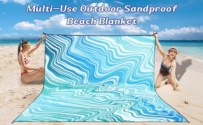 WIWIGO Beach Blanket Waterproof Sandproof Beach Mat 79" X 83"/10'x9'for 2-8 Adults Quick Drying Outdoor Picnic Mat Beach Accessories for Travel, Camping, Hiking - Image 6