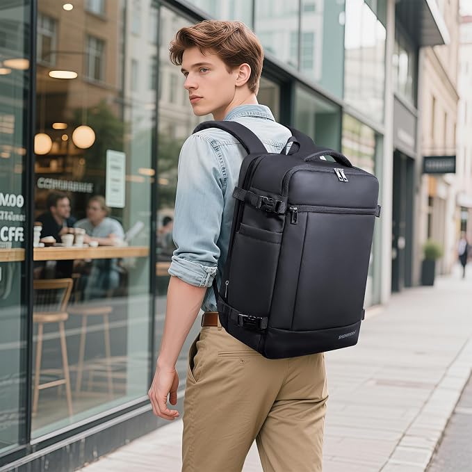 SHOWKOO Laptop Backpack for 17 Inch Laptop, 40L Expandable Large Capacity Backpack, TSA Carry On Travel Backpack with Padded Laptop Compartment, Water-Resistant College & Commuter Bag, Black - Image 8