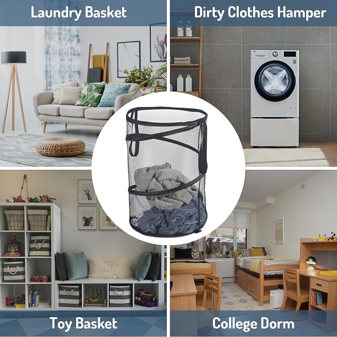 Seiritex 2Pcs Mesh Popup Laundry Hamper 115L Extra Large Collapsible Laundry Basket Foldable Clothing Storage Basket with Handles No Lid 26 H x 18 W x 18 L (Black) - Image 7