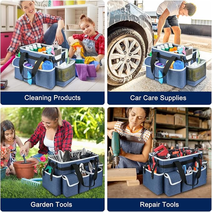 Cleaning Caddy,Cleaning Bag for Housekeepers,Cleaning Supplies Organizer with Handle,Blue - Image 6