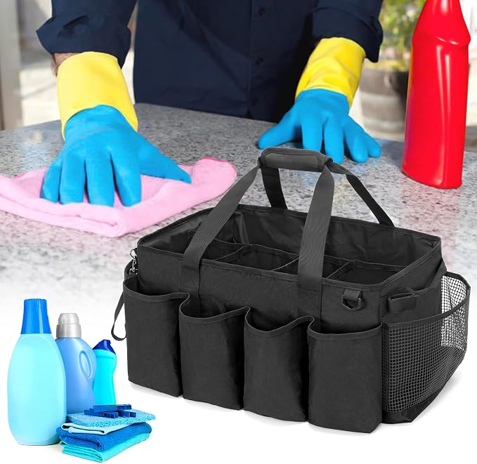 HODRANT Extra-Large Cleaning Caddy with Handles & Multi Pockets | Large Capacity Tote Bag for Cleaning Tools & Products Storage, Cleaner Organizer for Car, Home & Housekeeping Work, Black - Image 8