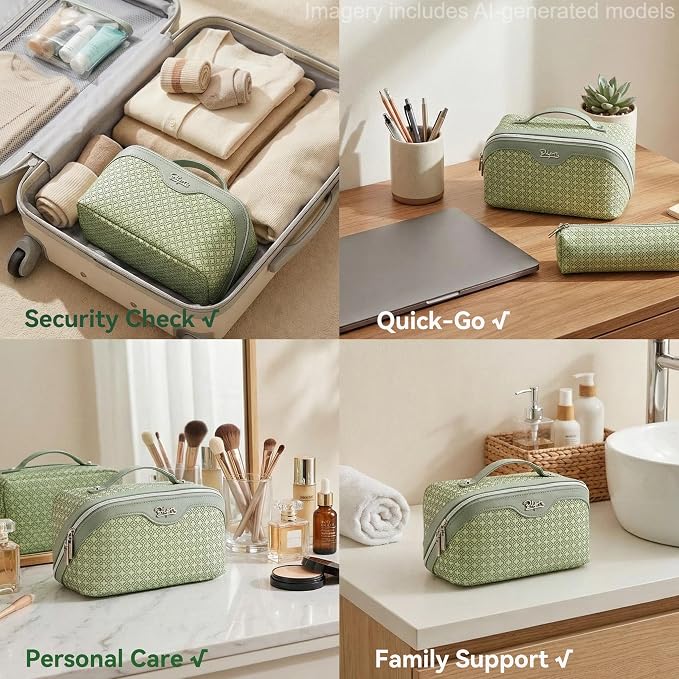 BOYATU Travel Makeup Bag for Women: Four Leaf Clover Large Capacity 3 Pcs Set Cosmetic Bags - Waterproof 50% Extra Space for Toiletry Organizer - Travel Essentials for Fortunate (01 Light Green) - Image 9