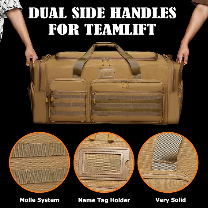 130L Extra Large Duffle Bag for Men, Heavy Duty Duffle Bag for Travel, Large Sports Gym Equipment Bag for Hockey Football Soccer Baseball Basketball & Team training, 130L, Brown - Image 6