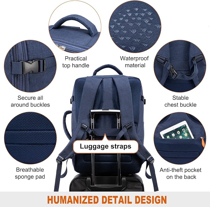 LOVEVOOK Carry on Backpack, 45L Large Travel Backpack for Women Men Airline Approved, Expandable Large Suitcase Backpacks With 4 Packing Cubes, Aer Travel Pack 3, Water Resistant Weekender Bag - Image 7