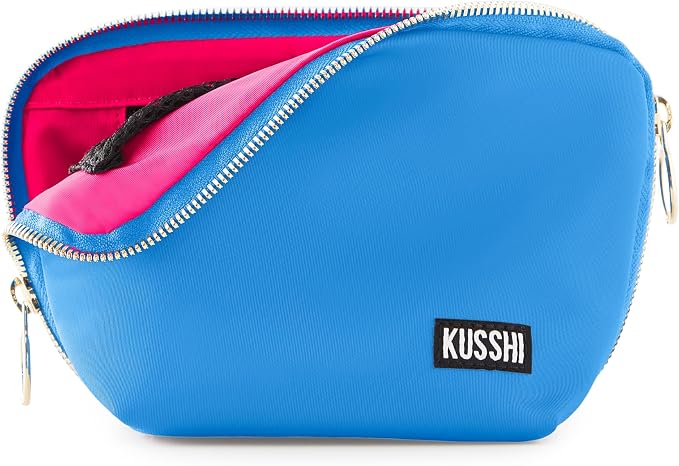 KUSSHI Washable Travel Makeup & Cosmetic Bag - Brush Organizer Sold Separately (Everyday, Light Blue/Neon Pink) by KUSSHI