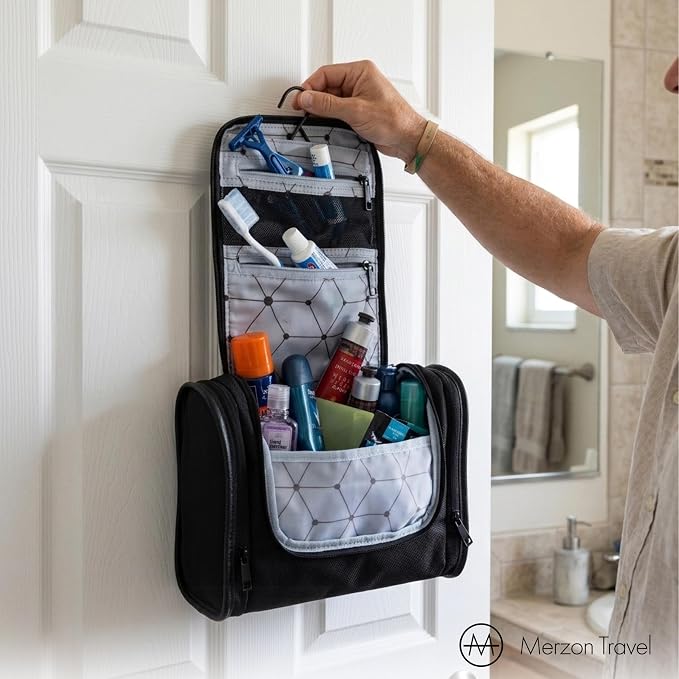 The Dopp’r Ganger, Hanging Toiletry Bag with Multi Compartment Storage Large Travel Grooming Organizer with Hook Made from Sturdy Ballistic Nylon HNG-833-BLK Black - Image 8
