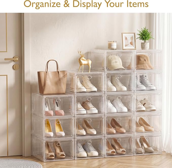 7 code Shoe Organizer, Clear Thickened Stackable Shoe Boxes with Magnetic Door, Collapsible Closet Storage Rack for Sneakers & Boots, 6 Pack White, Virgin Material, Not Recycled Plastic for Household - Image 9
