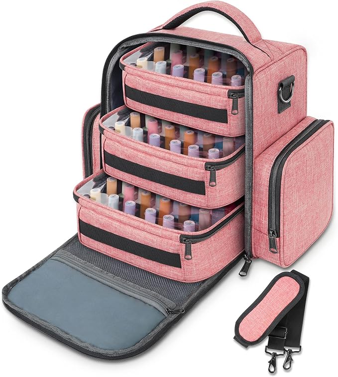 YOREPEK Nail Polish Organizer with 3 Removable Pouches for 72 Bottles, Pink | Large Nail Polish Carrying Case with 4 Zippered Pockets for Manicure Tools, Supplies, Nail Lamp, Gifts for Women - Image 9