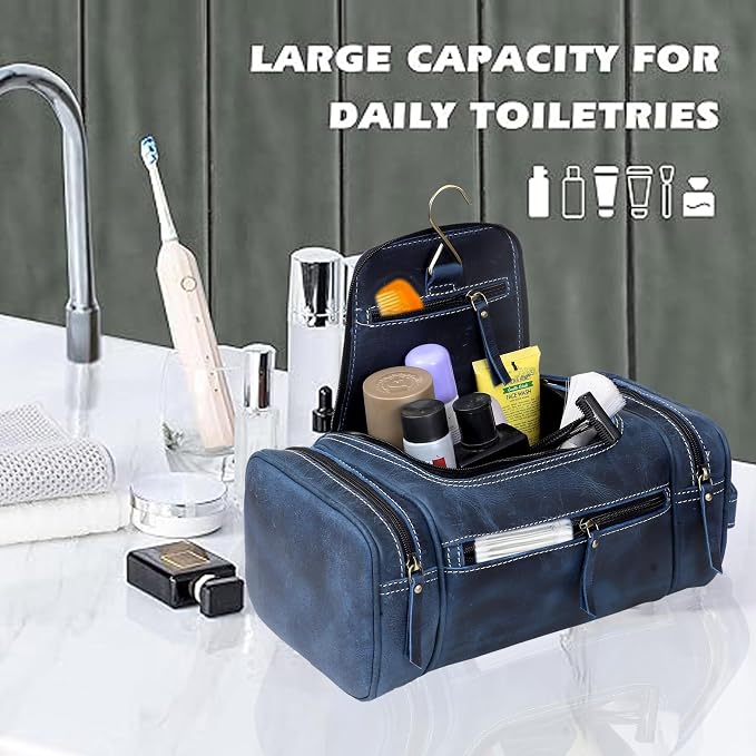 VC VINTAGE COUTURE Leather Toiletry Bag for Men Extra Large Leather Men's Toiletry Bag for Traveling Real Leather Dopp Kit for Men Leather Shaving Bag for Travel - Image 9