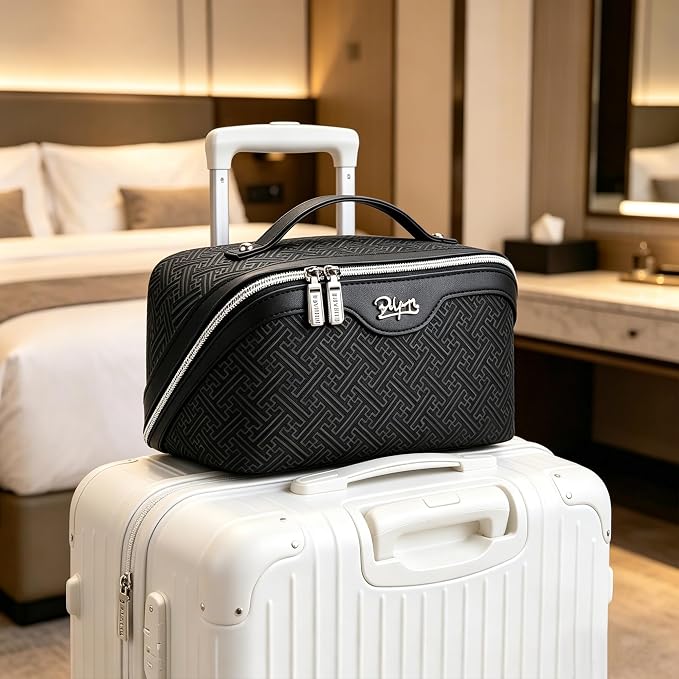 BOYATU Travel Makeup Bags for Women: Vintage Roman Column Texture | Each Journey, Quiet Luxury Serenity - 3 Pcs Set Large Capacity Cosmetic Bag Organizer Toiletry Purse(Black) - Image 8