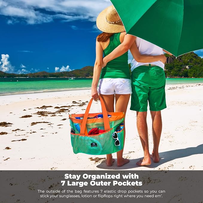 Red Suricata Mesh Beach Bag with Zipper - Extra Large Beach Tote Bag – Pool Bag | with Zipper - Image 7