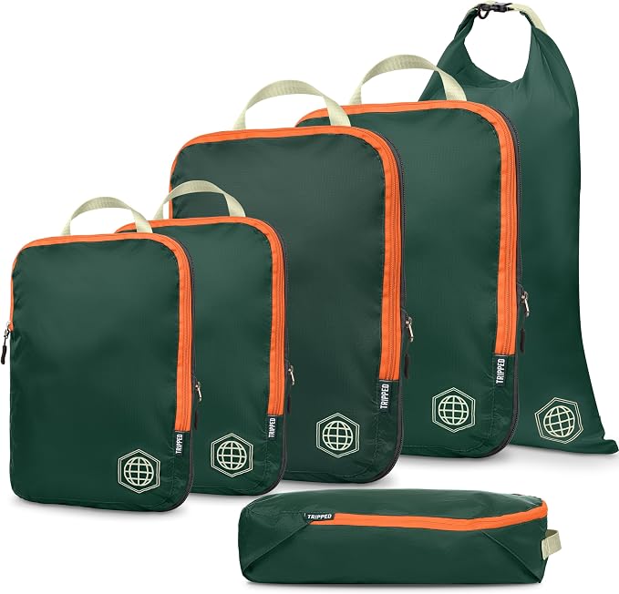 Compression Packing Cubes for Travel, 6-Piece Lightweight Packing Cubes Set for Carry-On Luggage & Backpacks – TRIPPED Travel Gear (Green and Orange) - Image 9