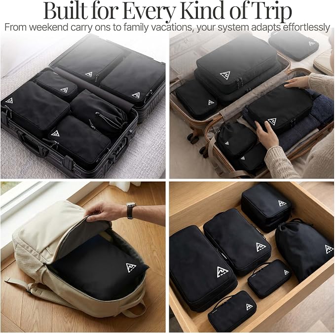 Well Traveled 8 pcs Compression Packing Bags Cubes Set with HybridMax Double-Capacity Design - Packing Cubes for Travel Compression to Maximize Limited Luggage Space, Black - Image 8