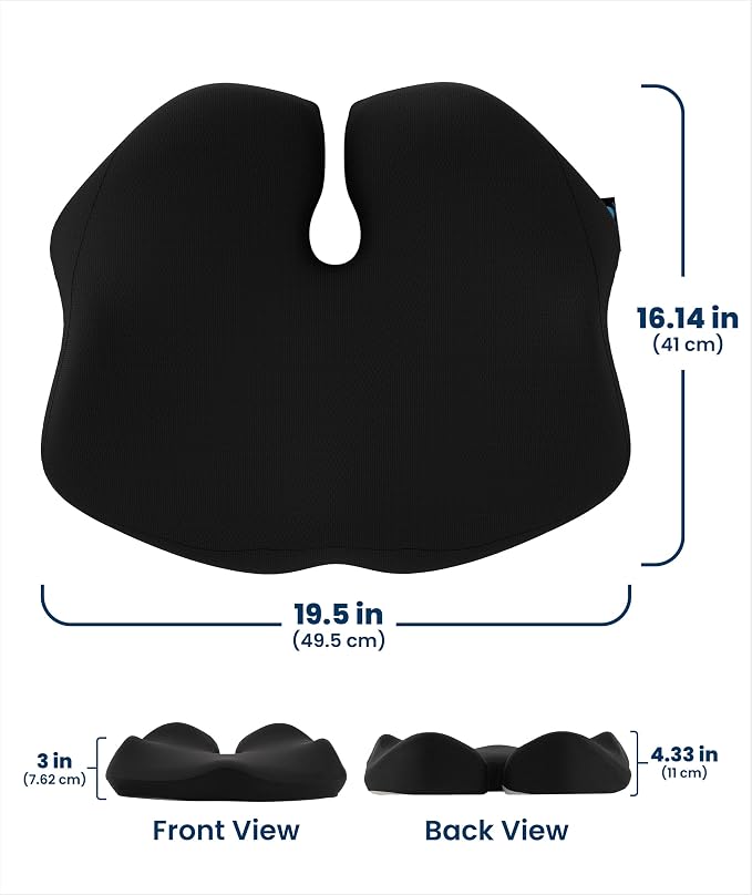 Elevate Series by Everlasting Comfort Doctor Recommended Memory Foam Seat Cushion for Office Chairs & Car - Ergonomic Desk Accessories - Cushions for Tailbone Pain Relief (Charcoal Black, Large) - Image 9