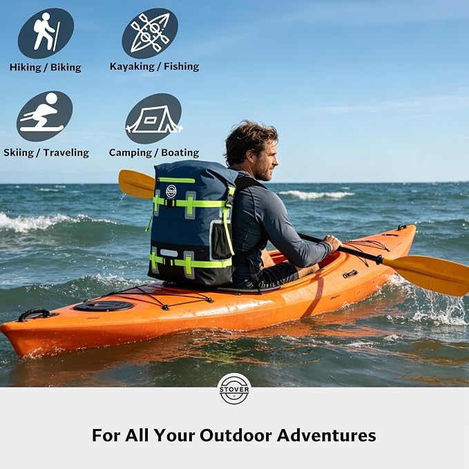 STOVER 30/40/55L Waterproof Dry Backpack & Phone Case - 2XL Floating Dry Bag for Kayaking, Travel, Hiking, Fishing, Camping, Motorcycles & Beach, Heavy-Duty Roll Top Men/Women (Navy Blue/Black/Green) - Image 8