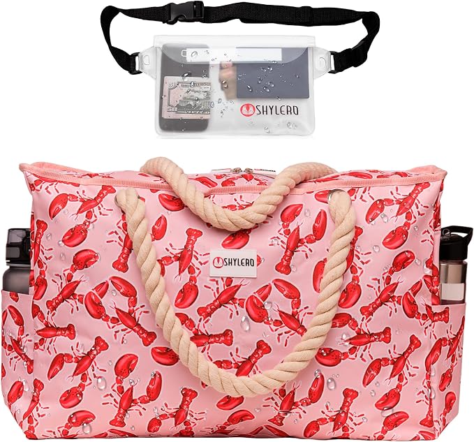 Beach Bag and Pool Bag Has Cooler Pocket, 7 Pockets Total, Zip Top. Family Size Waterproof Beach Tote - Image 9