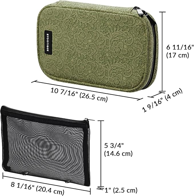 BYOOTIQUE Makeup Brush Bag Organizer Portable Multi Brush Holder Hand Bag | Travel Makeup Artist Bag,Cosmetic Organizer Pouch Zipper Bag,with Removable Mesh,for Brushes Cosmetics,Green - Image 9