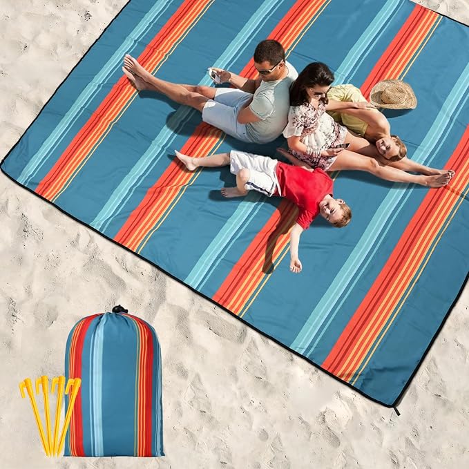 WIWIGO Beach Blanket Waterproof Sandproof Beach Mat 79" X 83"/10'x9'for 2-8 Adults Quick Drying Outdoor Picnic Mat Beach Accessories for Travel, Camping, Hiking - Image 6