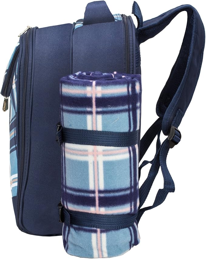Apollo Walker Picnic Backpack Bag for 2 Person with Cooler Compartment, Detachable Bottle/Wine Holder, Fleece Blanket, Plates and Cutlery (Blue) - Image 9