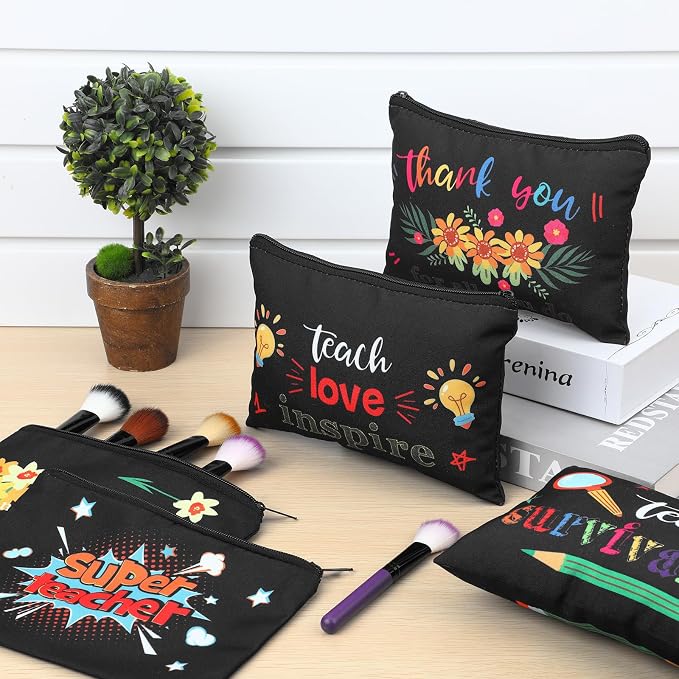 Hillban 32 Pcs Teacher Appreciation Gifts Bulk Colorful Appreciation Makeup Bag Funny Pencil Pouch for Women Thank You Gifts for Teacher Birthday Retirement(Lovely) - Image 7