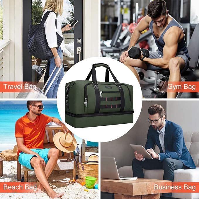 WITZMAN Nylon Duffle Bag for Men 55L with Toiletry Bag Sets Overnight Bag | Multi-pockets with Shoe Compartment and Dry-wet Pocket, Carry On, Convertible for Gym, Overnight, Sports, B696 Army Green - Image 9