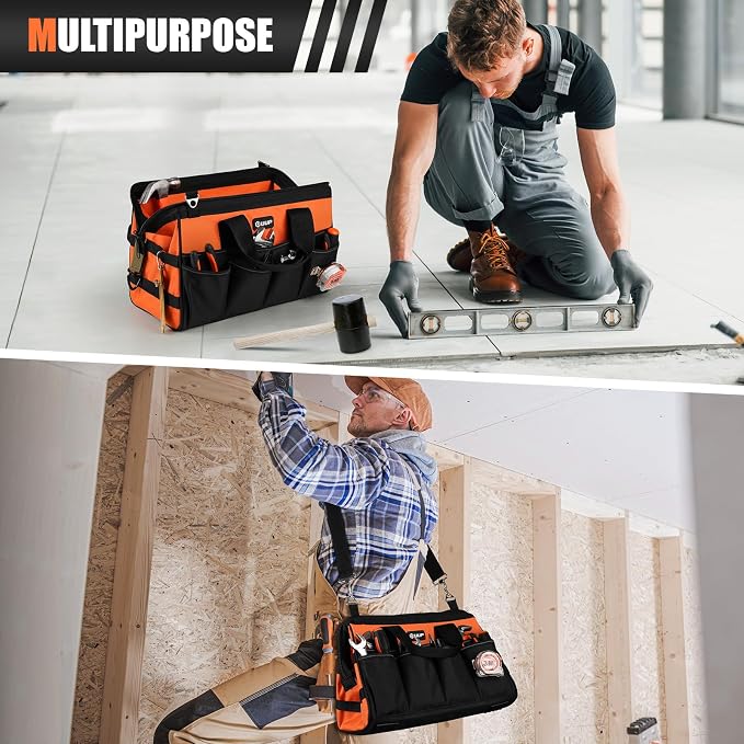 UUP 15" Heavy Duty Tool Bag, 16-Pocket Tool Box Organizer Orange | 16 Pockets & MOLLE. Detachable Strap & Handle. Non-slip Base, Metal Buckle. 30lb Holds Tools on Truck, Garage, Men Gift. - Image 7