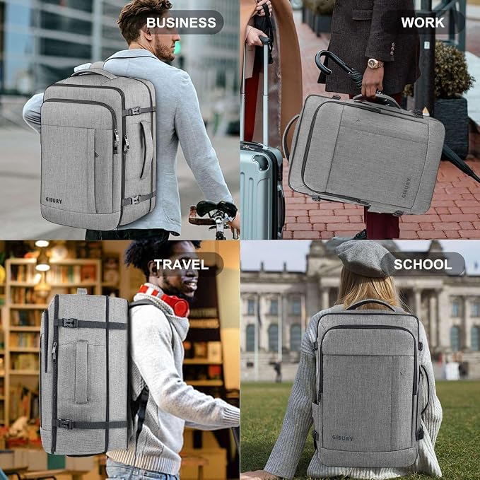 Carry On Backpack, Extra Large 40-50L Travel Backpack for Men & Women, Expandable Backpack For Airplanes, 17 Inch Laptop Backpack, Luggage Suitcase 40L Daypack Lightweight Business Weekender Bag, Grey - Image 6