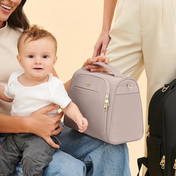 JuJuBe Insulated Bottle Bag, Breastmilk Cooler Bag Fits 3 Baby Bottles, Storage Tote for Nursing Mom, Daycare & Travel, Lunch Bag w/Handle & Shoulder Strap (Taupe) - Image 9