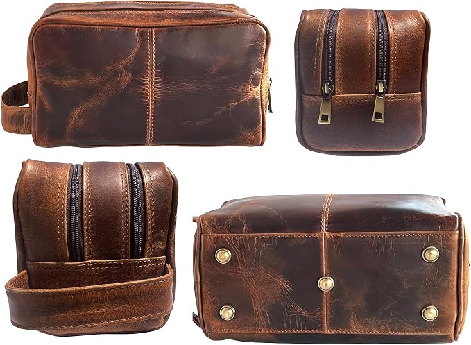 RUSTIC TOWN Leather Toiletry Bag for Men - Travel Shaving Ditty Kit - Bathroom Shower Toiletries Organizer - Leather Cosmetic Bag for Women (Antique Brown) - Image 6