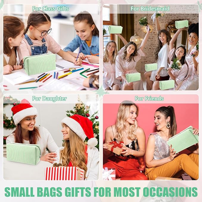 Giesiery 8 Pcs Seersucker Makeup Bags Striped Cosmetic Bags Bulk Organizer for Women Preppy Travel Toiletry Pouch for Wedding Bridesmaid Gifts (Green, Medium) - Image 7