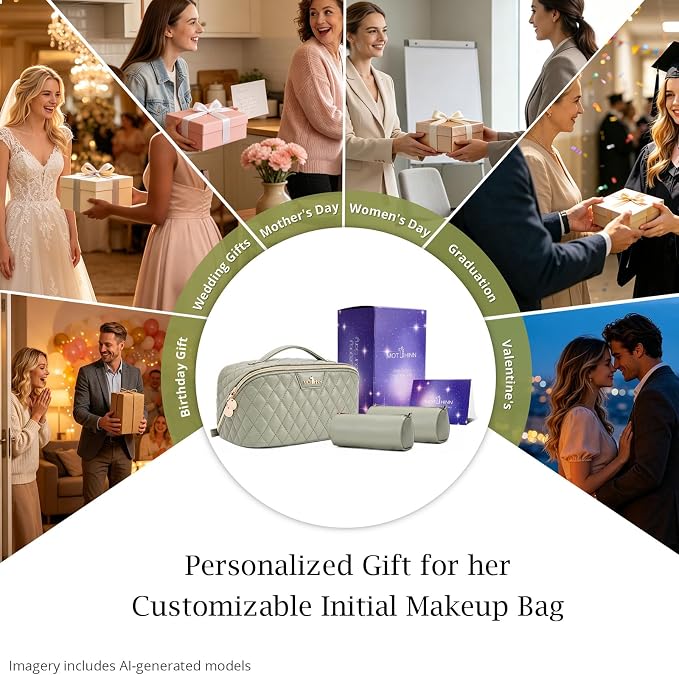Travel Makeup Bags Cosmetic Organizer: 3Pcs Set Puffy Make up Bag for Women | Green Premium Quilted ELEGANCE Design | Large Capacity Leather Toiletry Bags | Wide Open Compact Case for Travel Essentials - Image 8