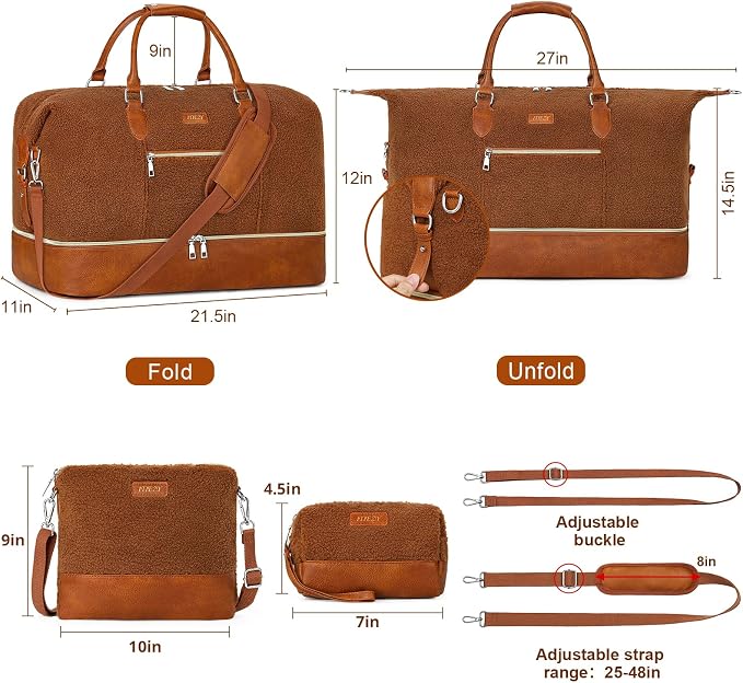 ITIEZY Weekender Overnight Bag for Women - Large Travel Duffel Bag with Shoe Compartment, Gym Duffel Bag Hospital Bag Carry On Tote Bags for Airplanes with Crossbody Bag Toiletry Bag 3Pcs Set - Image 7