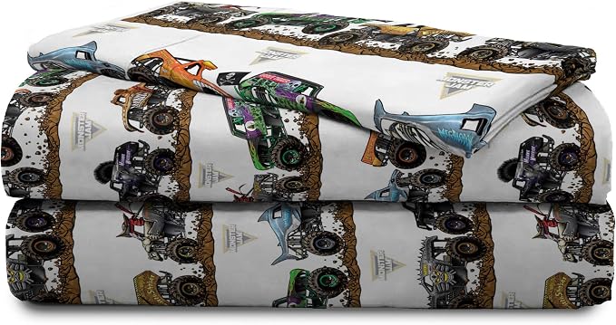 Jay Franco Kids Sheet Set with Fitted, Flat Sheets & Pillow Cover - Ultra-Soft Bedding with Pillowcase for Room Decor, Multi - Monster Jam, 3 Piece Twin - Image 7