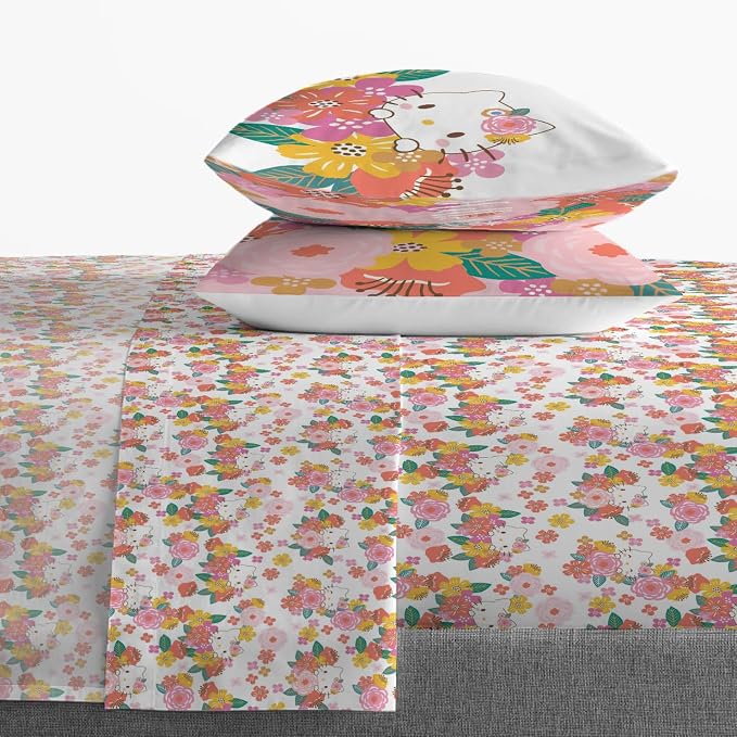 Jay Franco Sheet Set with Fitted, Flat Sheets & Pillow Cover - Ultra-Soft Bedding with Pillowcase for Room Decor, Multi - Hello Kitty, 4 Piece King - Image 7
