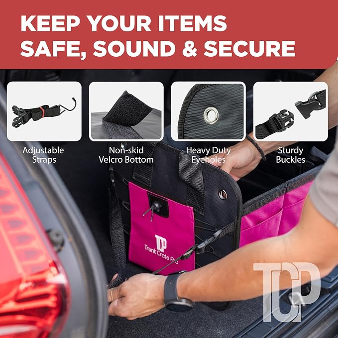 Pink Car Trunk Organizer for Women, SUV & Jeep Cargo Storage, Large | Fits Cars, SUVs & Trucks Great Gift for Car Owners Keeps Your Car Organized Easy Grocery Storage Space-Saving Portable - Image 9