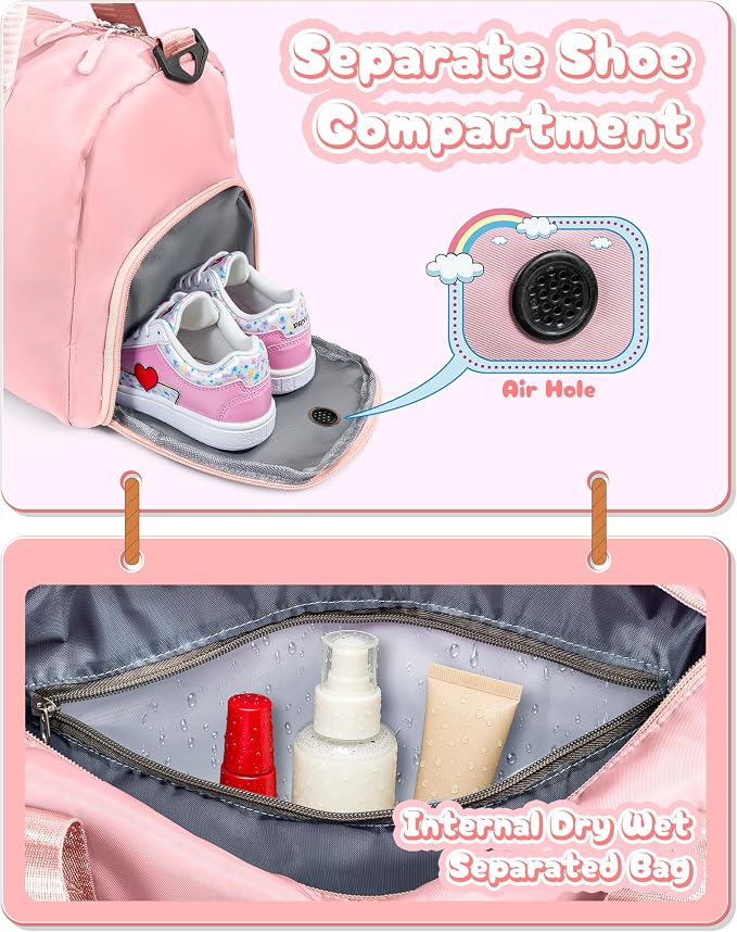 10 Year Old Girl Birthday Gifts-Girl Gym Bag with Shoe Compartment, Kid Personalized Weekender Overnight Bags, Initial Travel Tote with Makeup Pouch, Gift for kids age 4-6 (Letter R) - Image 7
