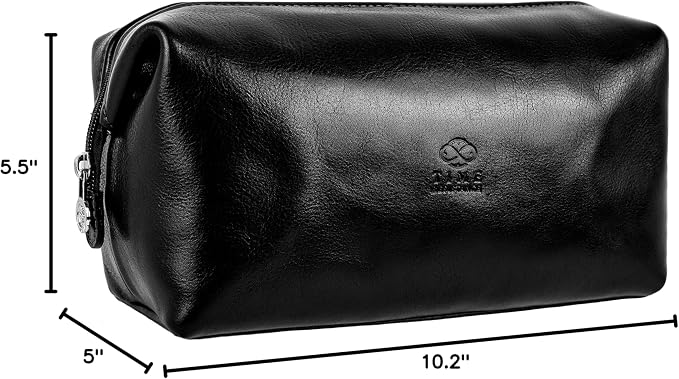 Time Resistance Leather Toiletry Bag - Italian Cosmetic Case Dopp Kit (Black) - Image 8