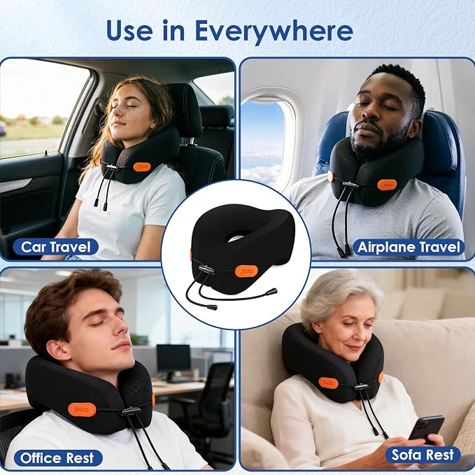 jiaao Travel Pillow Memory Foam Neck Pillow for Airplanes with Adjustable Neck Support, Includes Eye Mask, Earplugs & Storage Bag - Perfect for Flights, Road Trips, and Trains - Image 7