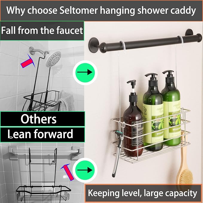 Shower Caddy Hanging Shower Rack SUS304 Stainless Steel Hanging Shower Orangizer with Hooks Over The Door, Shampoo Basket Storage (Single-Layer) - Image 7