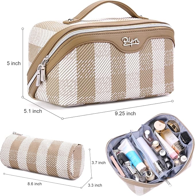 BOYATU Travel Makeup Bag Organizer Cosmetic Bag: 3 Pcs Set Make up Bags for Women with Handle - Waterproof Vegan Leather Toiletry Bags Travel Essentials Pouch with Compartments (F-04-Brown) - Image 7