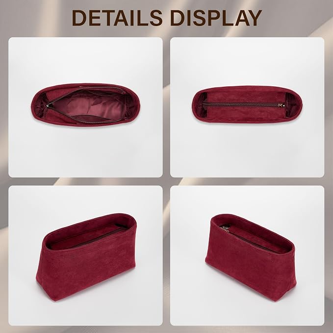 Doxo Velvet Purse Organizer Insert for LV Carryall PM, Carryall Bag Organizer Insert with Zipper Closure & YKK Zipper Pocket, Luxury Handbag Tote Lining Bag Shapers for Women (Burgundy, PM) - Image 7