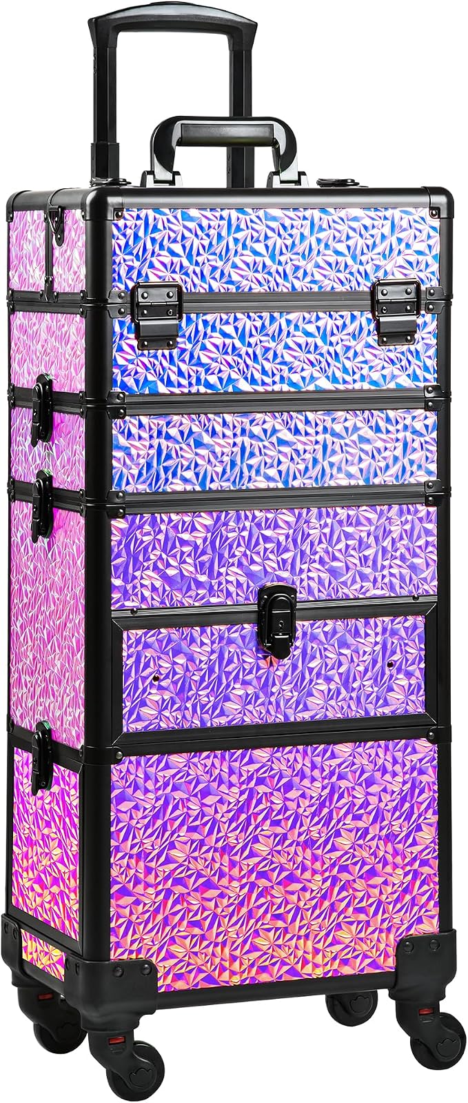 Makeup Train Case with Drawer, Rolling Makeup Case, Cosmetology Case on Wheels, Gift, Large Makeup Case Organizers, Professional for Salon Barber, Nail, Tattoo, Black Colourful - Image 8