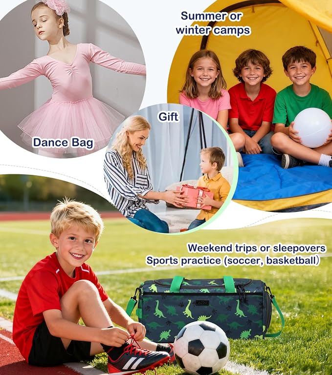 Kids Duffle Bag,VASCHY Travel Bag for Boys Water Resistant Overnight Duffle Gym Sport Dance Bags with Shoes Compartment Dry and Wet Pocket Carry On Weekender Bag Green Space - Image 8