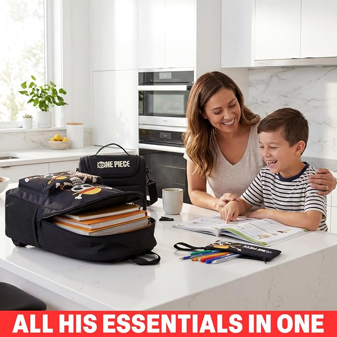 Get Trend One Piece Boys Backpack, Lunch Bag & Pencil Case, 3 Piece Set | 18in Bookbag, Adjustable Padded Straps, Lightweight Insulated Lunch Bag, Pencil Pouch, School Supplies, Anime Gifts for Boys - Image 6