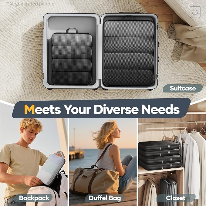 Veken 6/9/11 Set Compression Packing Cubes for Travel Essentials,Compressible Expandable Luggage Suitcase Organizer Bags with Garment Bag,Space Saver Bags with Over 1000 pcs of Mesh Holes(Black) - Image 9